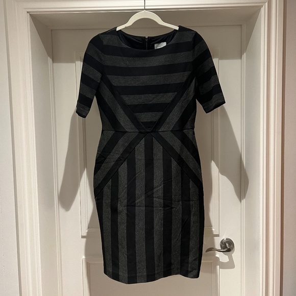 Anthropologie Maeve Black & Grey Geoplane Pencil Dress - Picture 3 of 13